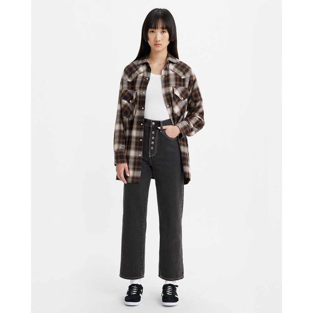 Levi's Ribcage Snap-Front Straight Fit Jeans Black Stone Wash